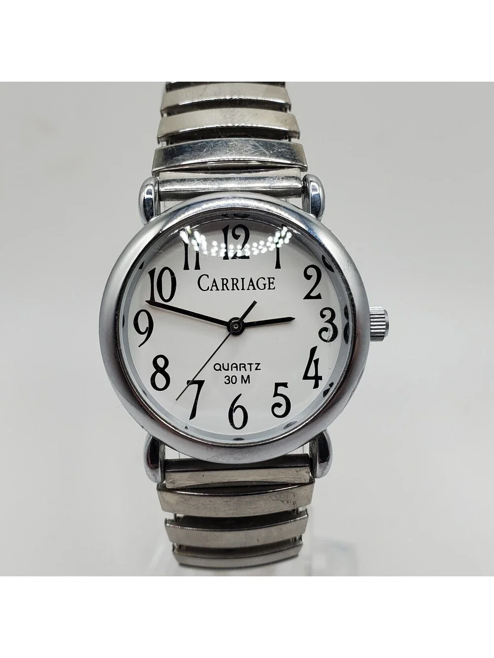 Timex Carriage Womens Watch 29mm Silver Tone Stretch Band New Battery